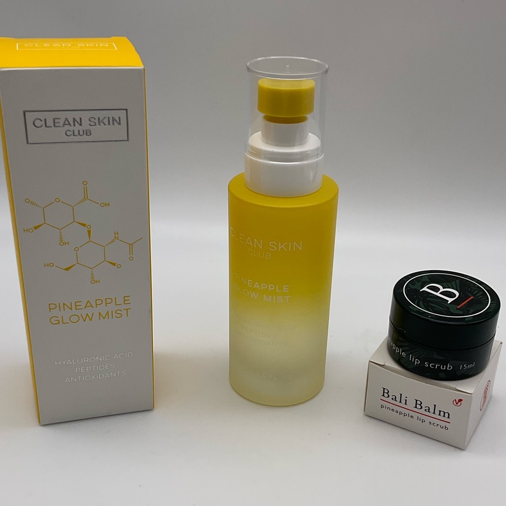 NIB CLEAN SKIN CLUB PINEAPPLE GLOW MIST AND BALI BALM PINEAPPLE LIP SCRUB